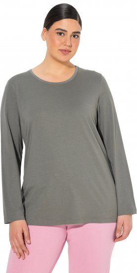 Ulla Popken Basic Round Neck Long Sleeve Slim Fit Cotton Tee Grey - T-paidat - 