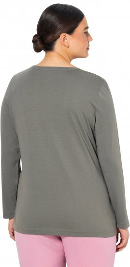 Ulla Popken Basic Round Neck Long Sleeve Slim Fit Cotton Tee Grey - T-paidat - 