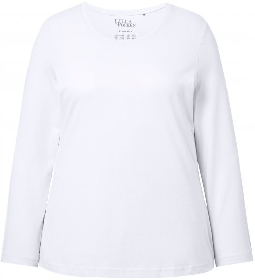 Ulla Popken Basic Round Neck Long Sleeve Slim Fit Cotton Tee Snow White - Naisten hameet isot koot - 