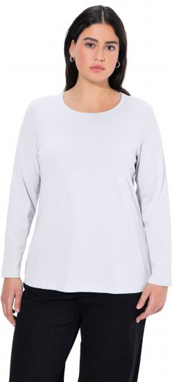 Ulla Popken Basic Round Neck Long Sleeve Slim Fit Cotton Tee Snow White - Naisten hameet isot koot - 