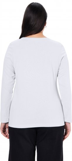 Ulla Popken Basic Round Neck Long Sleeve Slim Fit Cotton Tee Snow White - Naisten hameet isot koot - 