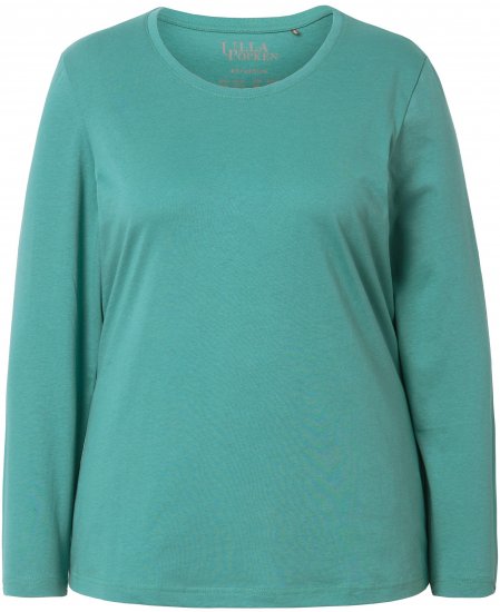 Ulla Popken Basic Round Neck Long Sleeve Slim Fit Cotton Tee Green - T-paidat - 