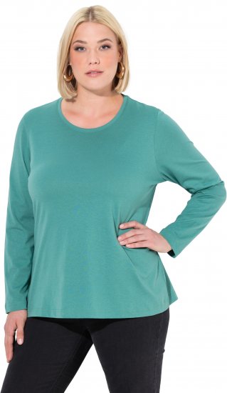 Ulla Popken Basic Round Neck Long Sleeve Slim Fit Cotton Tee Green - T-paidat - 