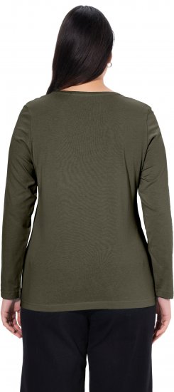 Ulla Popken Basic Round Neck Long Sleeve Slim Fit Cotton Tee Olive - T-paidat - 