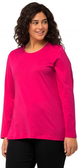Ulla Popken Basic Round Neck Long Sleeve Slim Fit Cotton Tee Magenta Pink - T-paidat - 