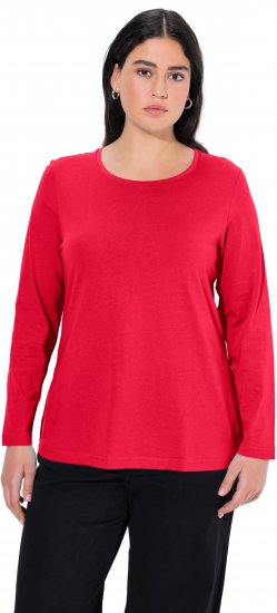 Ulla Popken Basic Round Neck Long Sleeve Slim Fit Cotton Tee Red - T-paidat - 