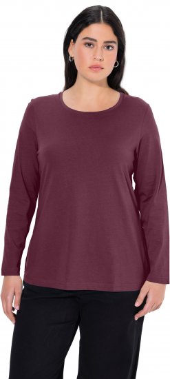 Ulla Popken Basic Round Neck Long Sleeve Slim Fit Cotton Tee Dark Berry - T-paidat - 