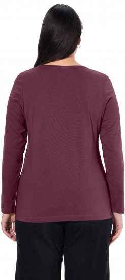 Ulla Popken Basic Round Neck Long Sleeve Slim Fit Cotton Tee Dark Berry - T-paidat - 
