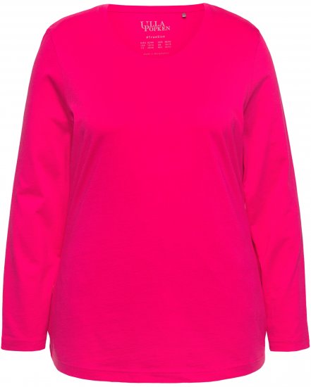 Ulla Popken Basic Round Neck Long Sleeve Slim Fit Cotton Tee Red Pink - T-paidat - 