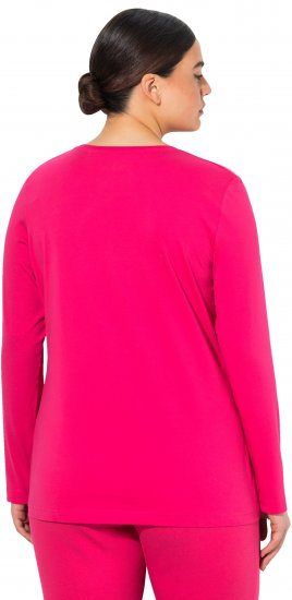Ulla Popken Basic Round Neck Long Sleeve Slim Fit Cotton Tee Red Pink - T-paidat - 