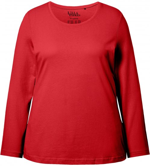 Ulla Popken Basic Round Neck Long Sleeve Slim Fit Cotton Tee Salsa Red - T-paidat - 