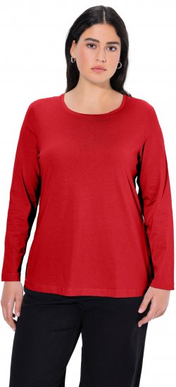 Ulla Popken Basic Round Neck Long Sleeve Slim Fit Cotton Tee Salsa Red - T-paidat - 