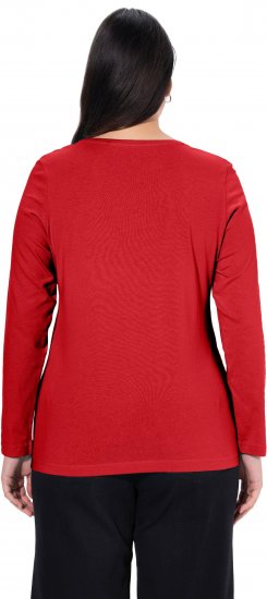 Ulla Popken Basic Round Neck Long Sleeve Slim Fit Cotton Tee Salsa Red - T-paidat - 
