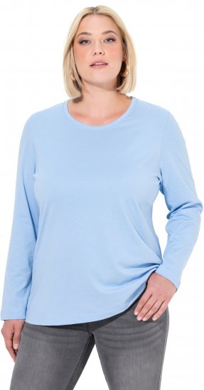 Ulla Popken Basic Round Neck Long Sleeve Slim Fit Cotton Tee Light Blue - T-paidat - 