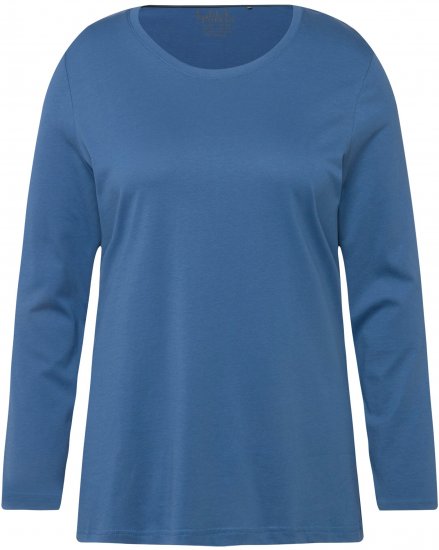 Ulla Popken Basic Round Neck Long Sleeve Slim Fit Cotton Tee Blue Denim - T-paidat - 