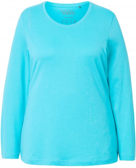 Ulla Popken Basic Round Neck Long Sleeve Slim Fit Cotton Tee Deep Aqua - T-paidat - 