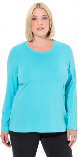 Ulla Popken Basic Round Neck Long Sleeve Slim Fit Cotton Tee Deep Aqua - T-paidat - 