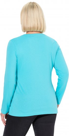 Ulla Popken Basic Round Neck Long Sleeve Slim Fit Cotton Tee Deep Aqua - T-paidat - 