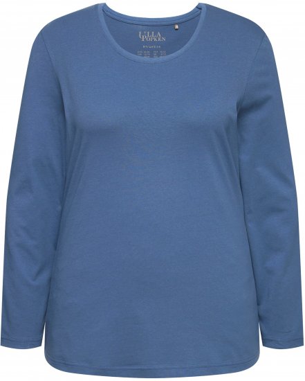 Ulla Popken Basic Round Neck Long Sleeve Slim Fit Cotton Tee Ink Blue - T-paidat - 