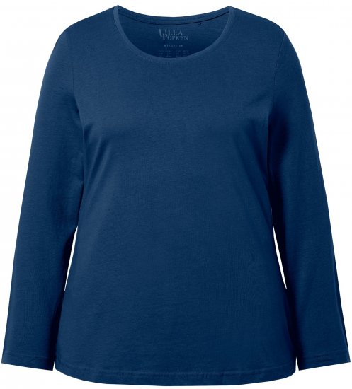 Ulla Popken Basic Round Neck Long Sleeve Slim Fit Cotton Tee Dark Blue - T-paidat - 