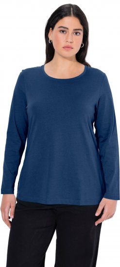 Ulla Popken Basic Round Neck Long Sleeve Slim Fit Cotton Tee Dark Blue - T-paidat - 