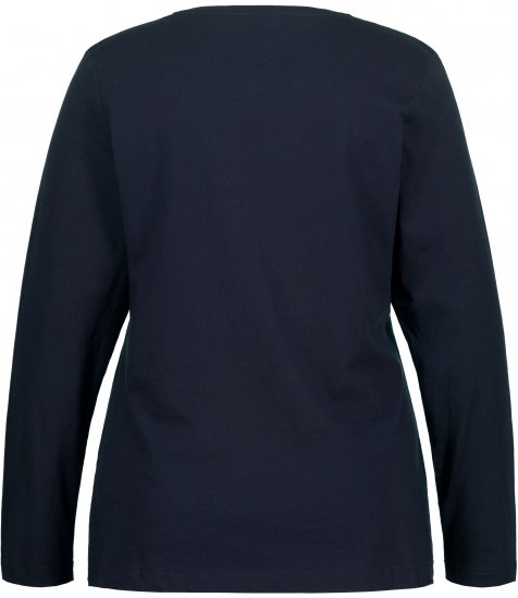 Ulla Popken Basic Round Neck Long Sleeve Slim Fit Cotton Tee Navy Blue - T-paidat - 