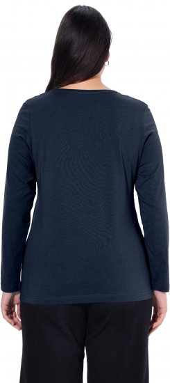 Ulla Popken Basic Round Neck Long Sleeve Slim Fit Cotton Tee Navy Blue - T-paidat - 