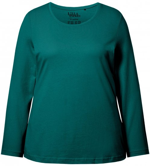 Ulla Popken Basic Round Neck Long Sleeve Slim Fit Cotton Tee Teal Green - T-paidat - 
