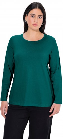Ulla Popken Basic Round Neck Long Sleeve Slim Fit Cotton Tee Teal Green - T-paidat - 