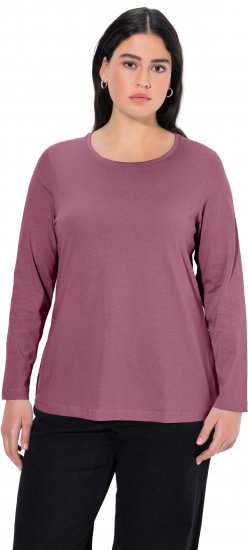 Ulla Popken Basic Round Neck Long Sleeve Slim Fit Cotton Tee Dark Rose - T-paidat - 