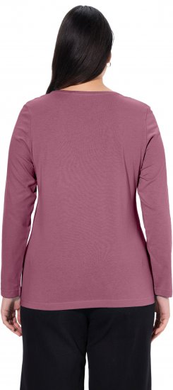 Ulla Popken Basic Round Neck Long Sleeve Slim Fit Cotton Tee Dark Rose - T-paidat - 