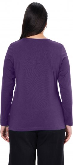 Ulla Popken Basic Round Neck Long Sleeve Slim Fit Cotton Tee Deep Violet - T-paidat - 