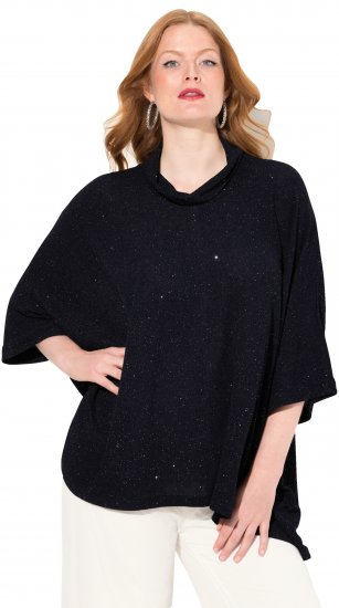 Ulla Popken Sparkling Draped Collared Tee Navy Blue - Painetut T-paidat naisille - 