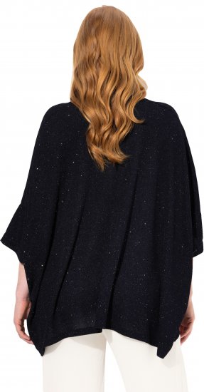 Ulla Popken Sparkling Draped Collared Tee Navy Blue - Painetut T-paidat naisille - 