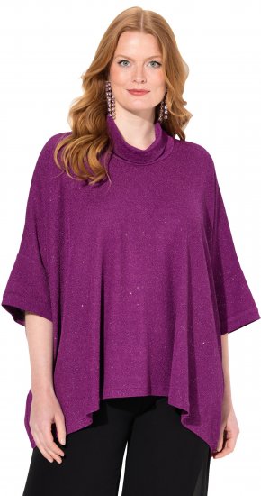 Ulla Popken Sparkling Draped Collared Tee Mulberry - Painetut T-paidat naisille - 