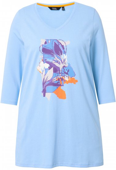 Ulla Popken Floral Motif 3/4 Sleeve Tunic Tee Light Blue - Painetut T-paidat naisille - 