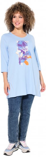 Ulla Popken Floral Motif 3/4 Sleeve Tunic Tee Light Blue - Painetut T-paidat naisille - 