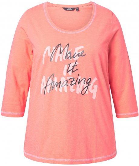 Ulla Popken Make It Amazing 3/4 Sleeve Graphic Tee Coral - Painetut T-paidat naisille - 