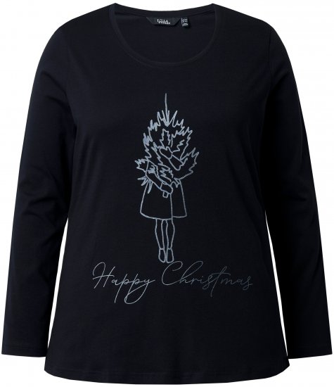 Ulla Popken Holiday Long Sleeve Graphic Tee Black - Painetut T-paidat naisille - 