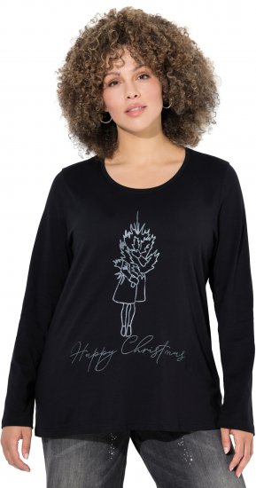 Ulla Popken Holiday Long Sleeve Graphic Tee Black - Painetut T-paidat naisille - 
