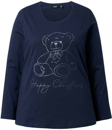Ulla Popken Holiday Long Sleeve Graphic Tee Navy Blue - Painetut T-paidat naisille - 