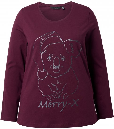 Ulla Popken Holiday Long Sleeve Graphic Tee Plum - Painetut T-paidat naisille - 