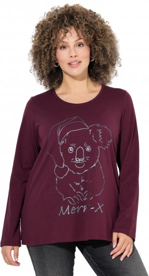 Ulla Popken Holiday Long Sleeve Graphic Tee Plum - Painetut T-paidat naisille - 