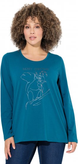 Ulla Popken Holiday Long Sleeve Graphic Tee Teal - Painetut T-paidat naisille - 