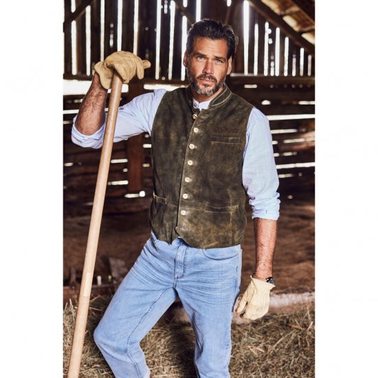 jP1880 Finest Goat Suede Traditional Vest Dark Brown - Trachten & Oktoberfest - Oktoberfest-asut isoissa kooissa (Trachten)