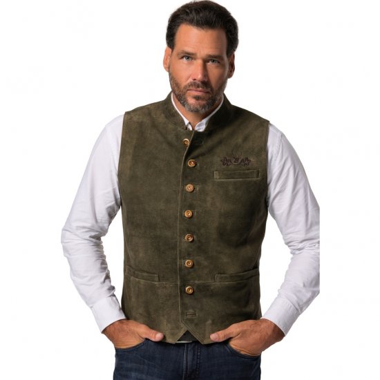 jP1880 Finest Goat Suede Traditional Vest Dark Brown - Trachten & Oktoberfest - Oktoberfest-asut isoissa kooissa (Trachten)