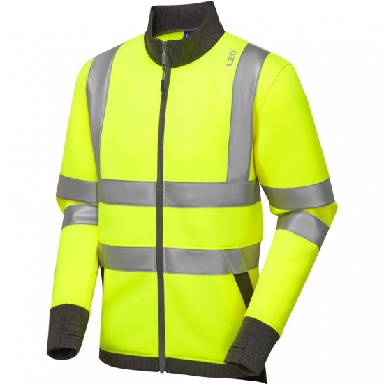 Leo Arganite Ecoviz Zipped Sweatshirt Hi-Vis Yellow - Työvaatteet - Miesten Työvaatteet Isot Koot - 2XL-10XL
