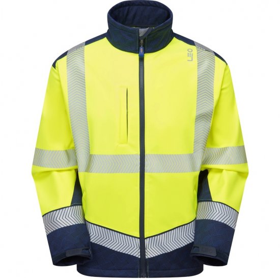 Leo Bowden Ecoviz Softshell Jacket Hi-Vis Yellow/Navy Print - Työvaatteet - Miesten Työvaatteet Isot Koot - 2XL-10XL