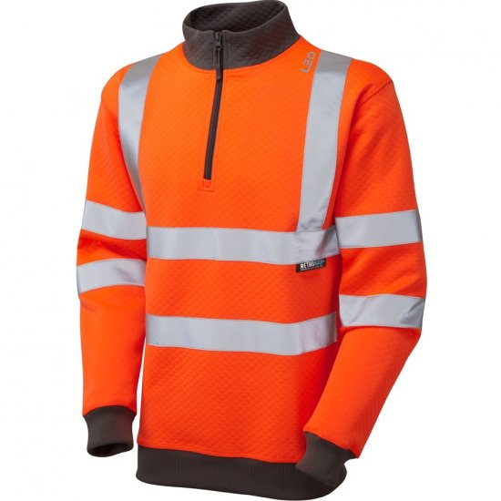 Leo Brynsworthy Ecoviz 1/4 Zip Sweatshirt Hi-Vis Orange - Työvaatteet - Miesten Työvaatteet Isot Koot - 2XL-10XL