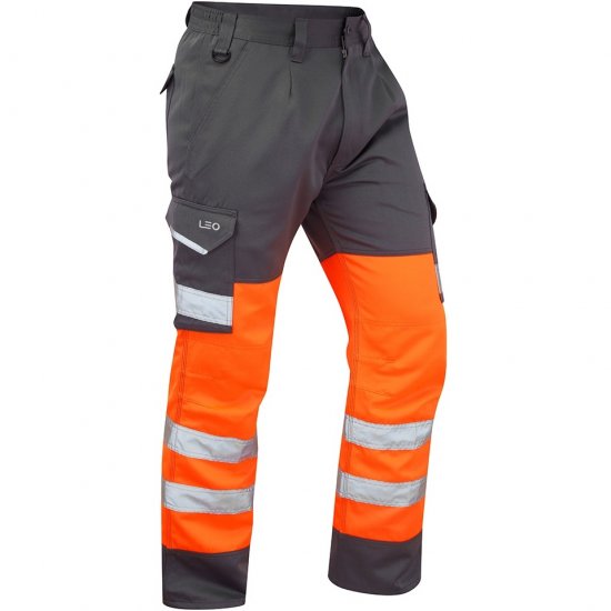 Leo Bideford Ecoviz Poly/Cotton Cargo Trouser Hi-Vis Orange/Grey - Työvaatteet - Miesten Työvaatteet Isot Koot - 2XL-10XL